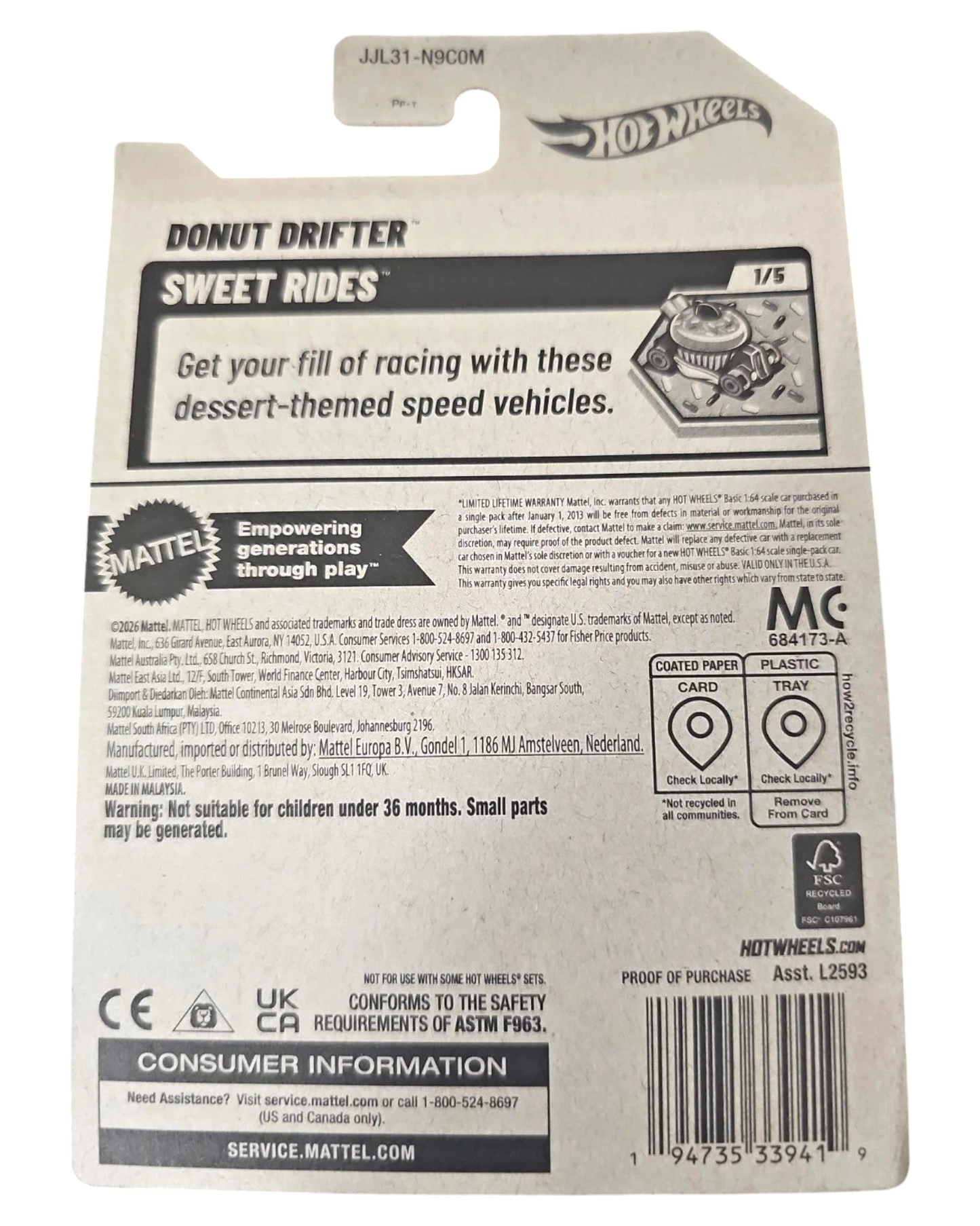 More Than Diecast Hot Wheels 2026 Donut Drifter packaging back showing product details and Sweet Rides series info