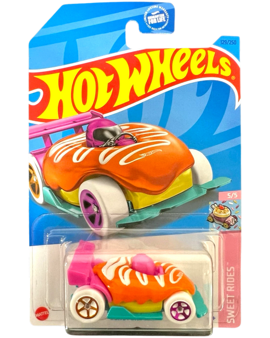 More Than Diecast Hot Wheels Donut Drifter Treasure Hunt die-cast car in orange and pink donut-themed packaging