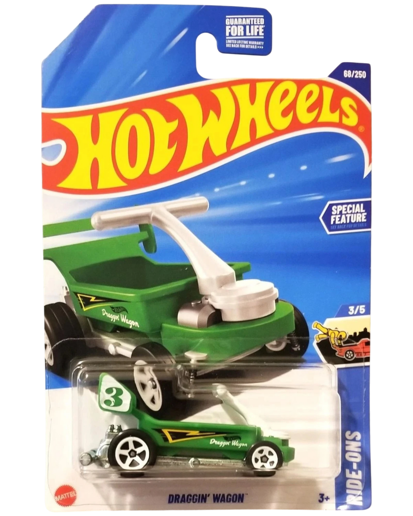 More Than Diecast Hot Wheels Draggin' Wagon green die-cast toy car in original blister packaging