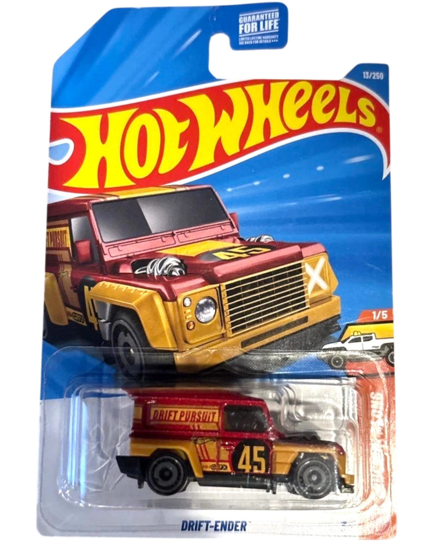 More Than Diecast Hot Wheels Drift-Ender 1:64 scale die-cast truck in red and gold from the 2025 Truckin' Along series