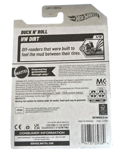 More Than Diecast 2026 Hot Wheels Duck N' Roll #174/250 toy car packaging back view with product details and branding