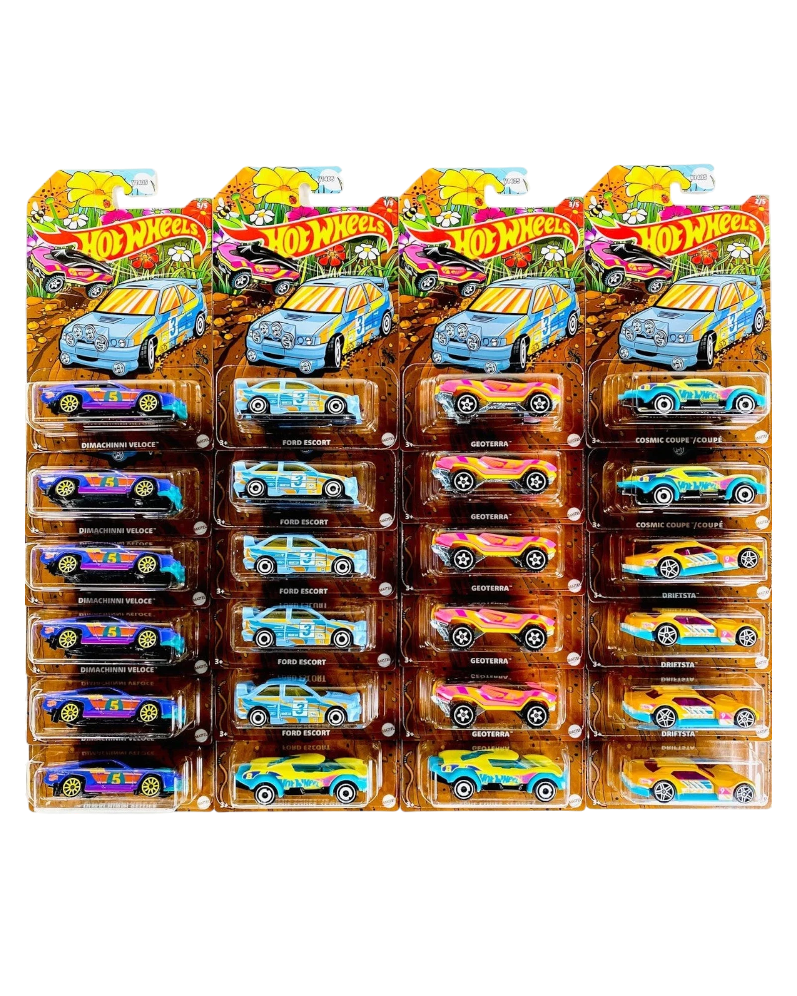 More Than Diecast Hot Wheels 2026 Easter Series case of 24 assorted die-cast cars with vibrant graphics.