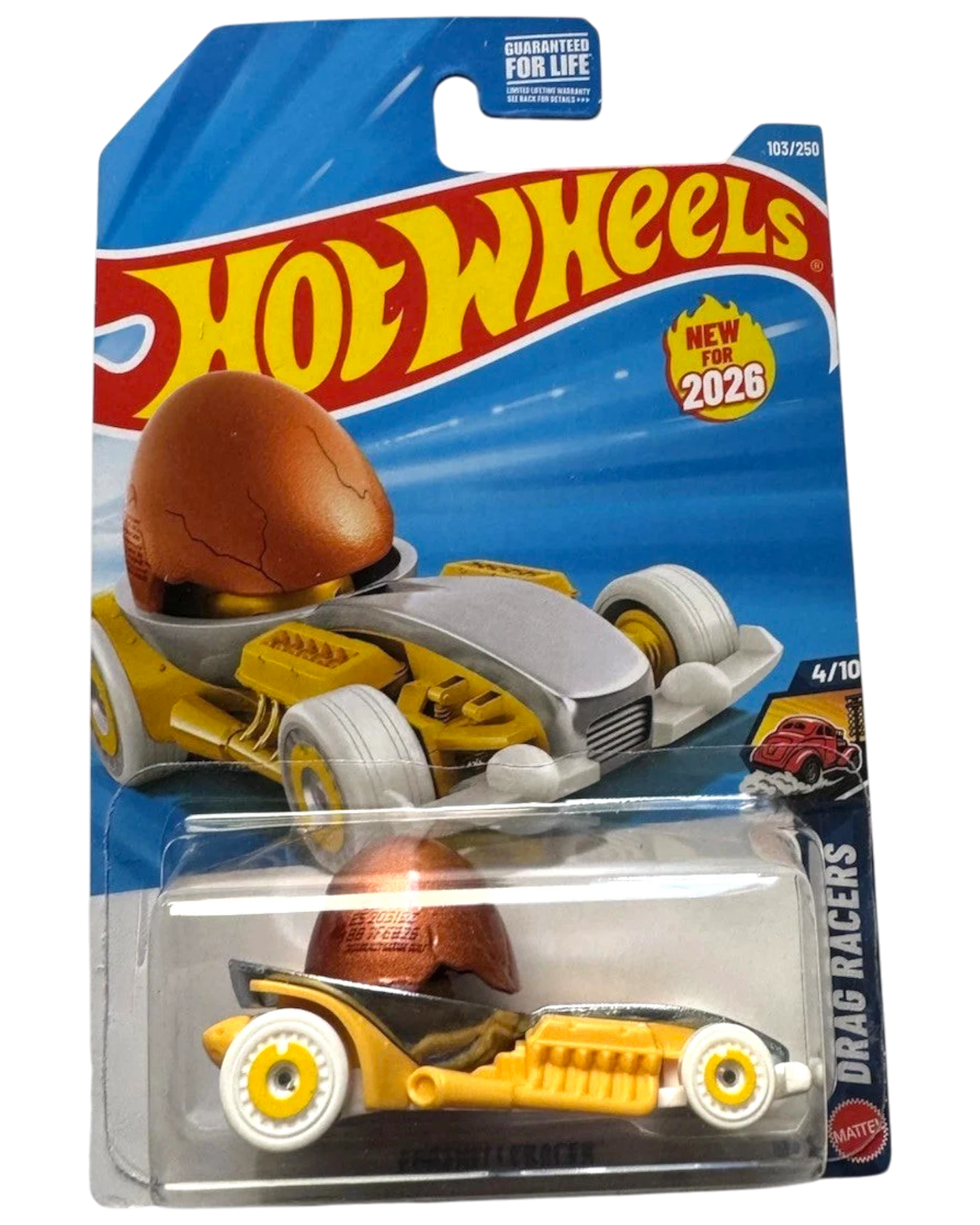 More Than Diecast Hot Wheels Eggshellracer 1:64 scale die-cast car with a unique egg-shaped design in blister pack