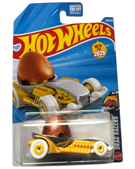 More Than Diecast Hot Wheels Eggshellracer 1:64 scale die-cast car with a unique egg-shaped design in blister pack