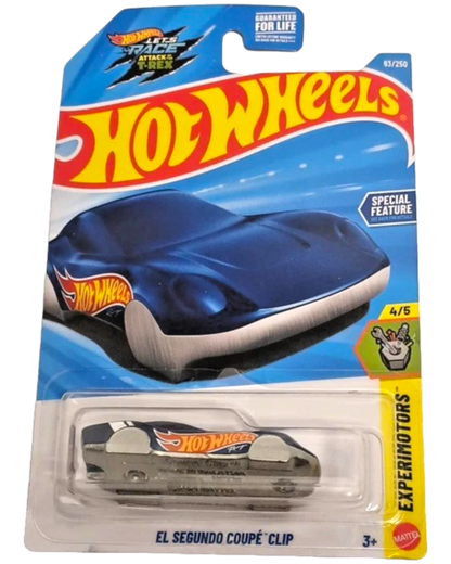 More Than Diecast Hot Wheels El Segundo Coupe Clip in blue, a 1:64 scale die-cast car from the Experimotors series.