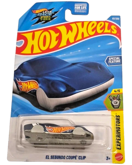 More Than Diecast Hot Wheels El Segundo Coupe Clip in blue, a 1:64 scale die-cast car from the Experimotors series.