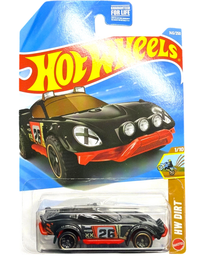 More Than Diecast Hot Wheels El Segundo Rallye toy car, black with red accents and number 26. Designed for dirt racing.