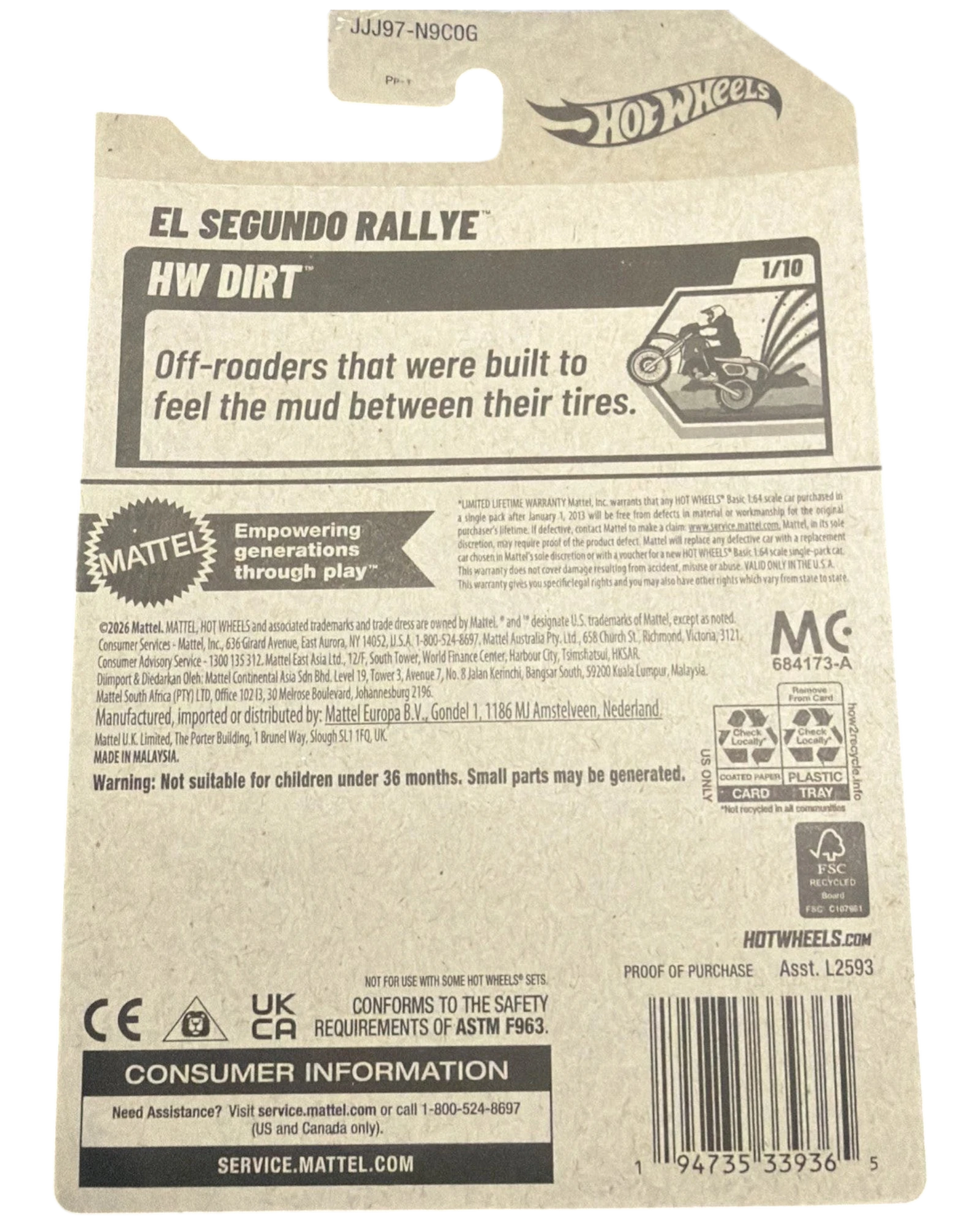 More Than Diecast Hot Wheels El Segundo Rallye HW Dirt 1/10 diecast car packaging. Features off-roaders built to feel the mud.