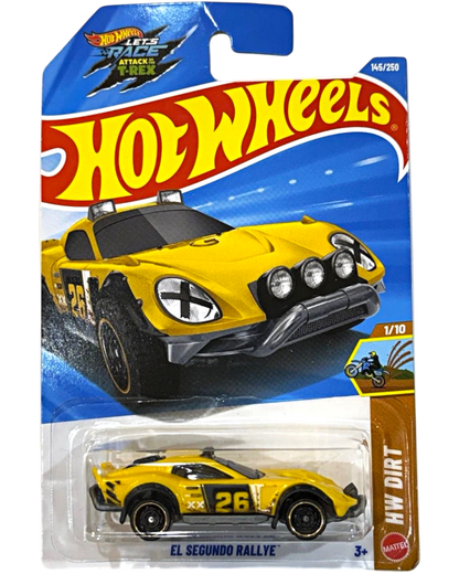 More Than Diecast Hot Wheels 2026 El Segundo Rallye yellow die-cast car in original packaging from HW Dirt series