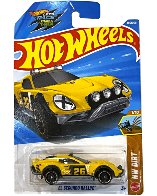 More Than Diecast Hot Wheels 2026 El Segundo Rallye yellow die-cast car in original packaging from HW Dirt series