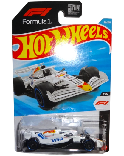 More Than Diecast Hot Wheels Formula 1 racing car, white with blue and red accents, Visa and Cash App logos.