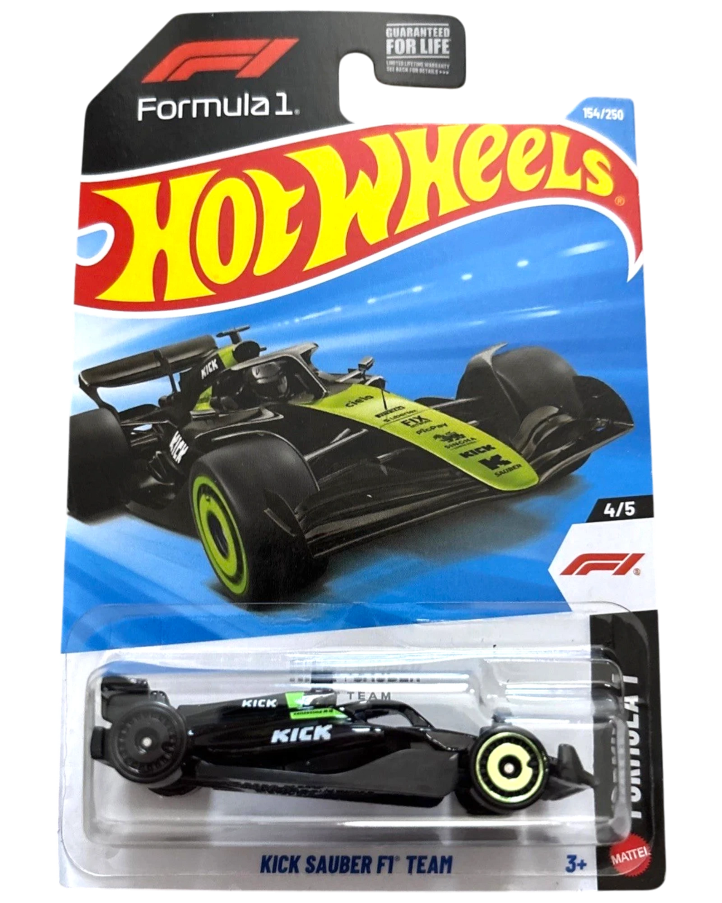 More Than Diecast Hot Wheels 2026 Formula 1 Kick Sauber Team F1 car, black with neon green accents and sponsor logos.