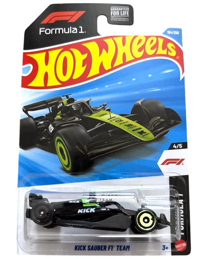 More Than Diecast Hot Wheels 2026 Formula 1 Kick Sauber Team F1 car, black with neon green accents and sponsor logos.