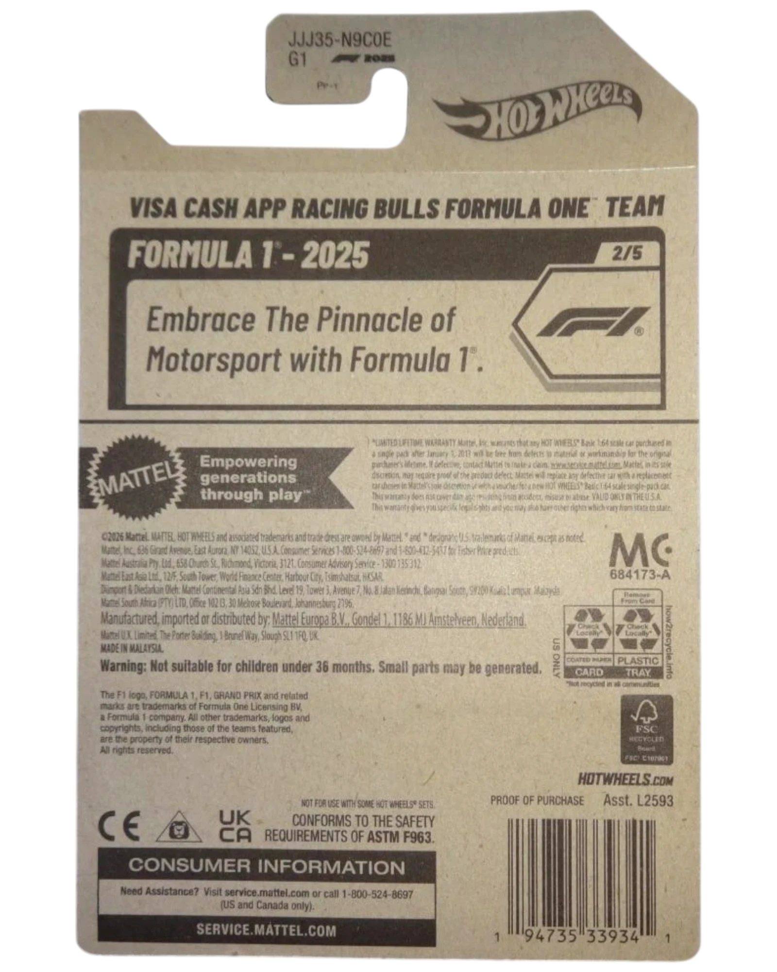 More Than Diecast Hot Wheels 2026 Formula One F1 Visa Cash App Racing Bulls 2/5 card