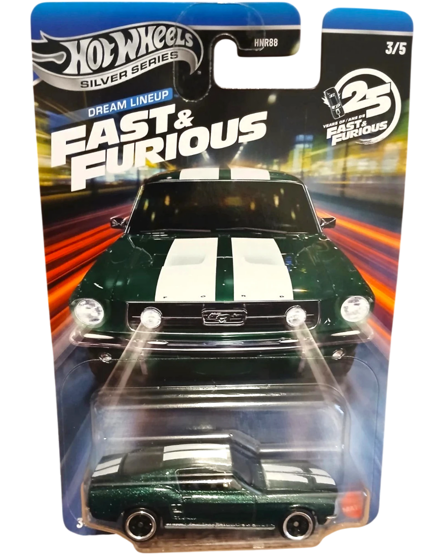 More Than Diecast Hot Wheels Fast & Furious Silver Series 2026 Dream Lineup green diecast car with white racing stripes.