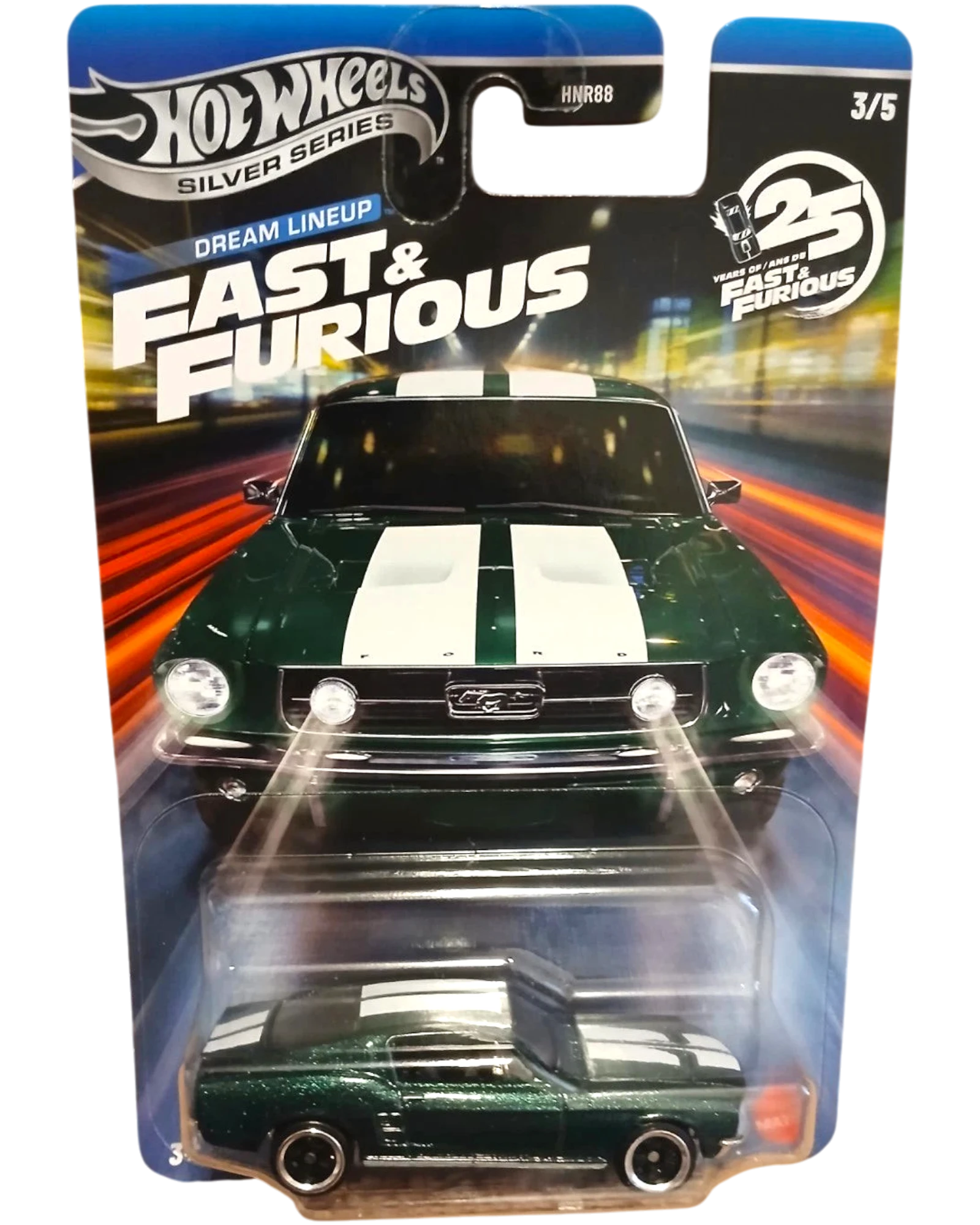 More Than Diecast Hot Wheels Fast & Furious Silver Series 2026 Dream Lineup green diecast car with white racing stripes.