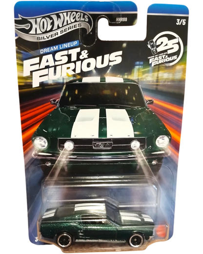 More Than Diecast Hot Wheels Fast & Furious Silver Series 2026 Dream Lineup green diecast car with white racing stripes.
