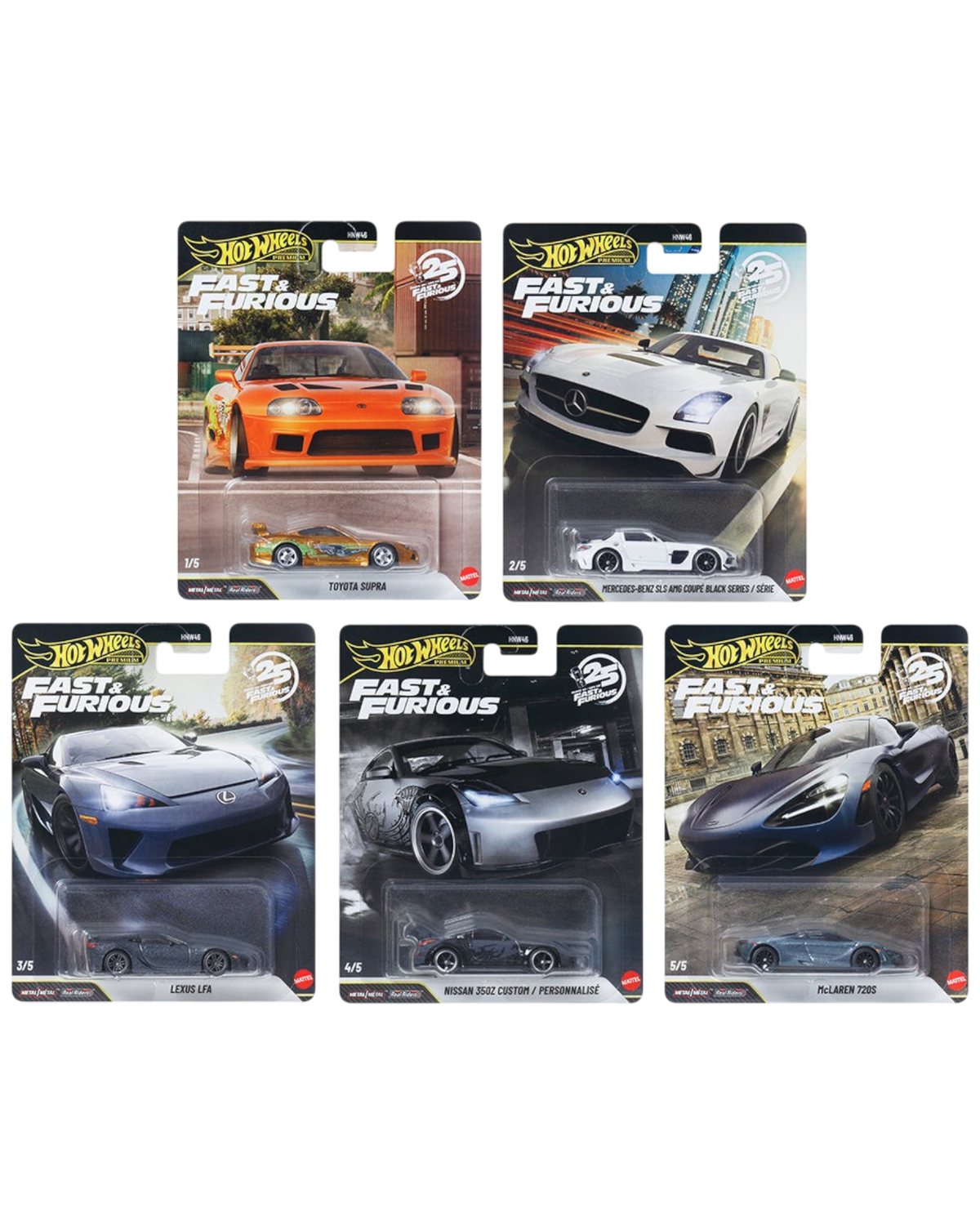 More Than Diecast Hot Wheels Fast & Furious 25th Anniversary premium diecast car collection in blister packaging