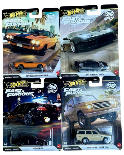 More Than Diecast Hot Wheels Fast & Furious 25th Anniversary set of 4 premium die-cast cars in original packaging.