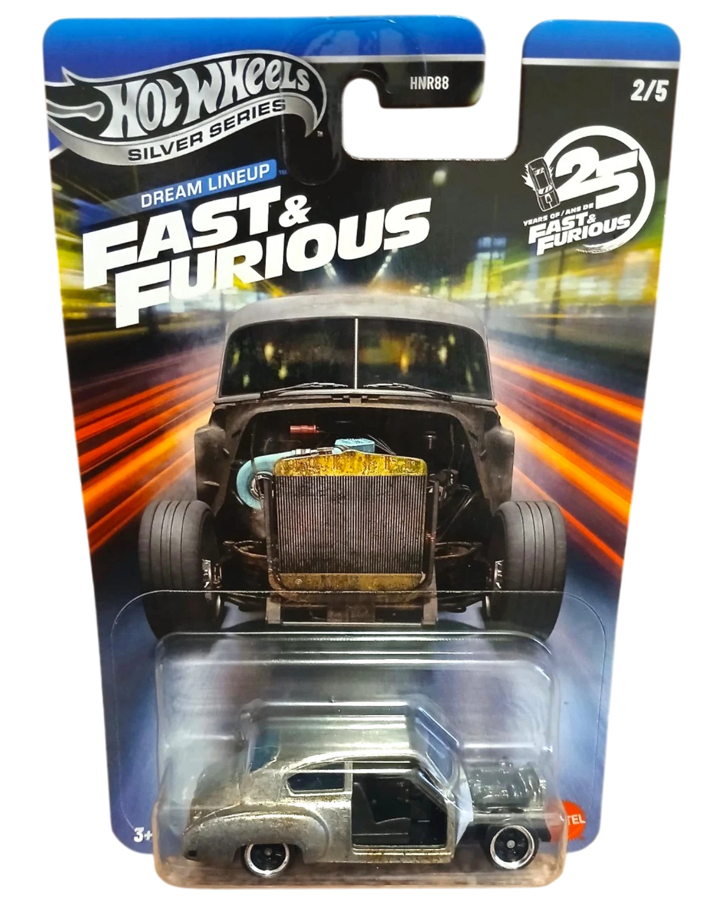 More Than Diecast Hot Wheels Silver Series Fast & Furious Dream Lineup diecast car, silver with exposed engine and custom wheels.