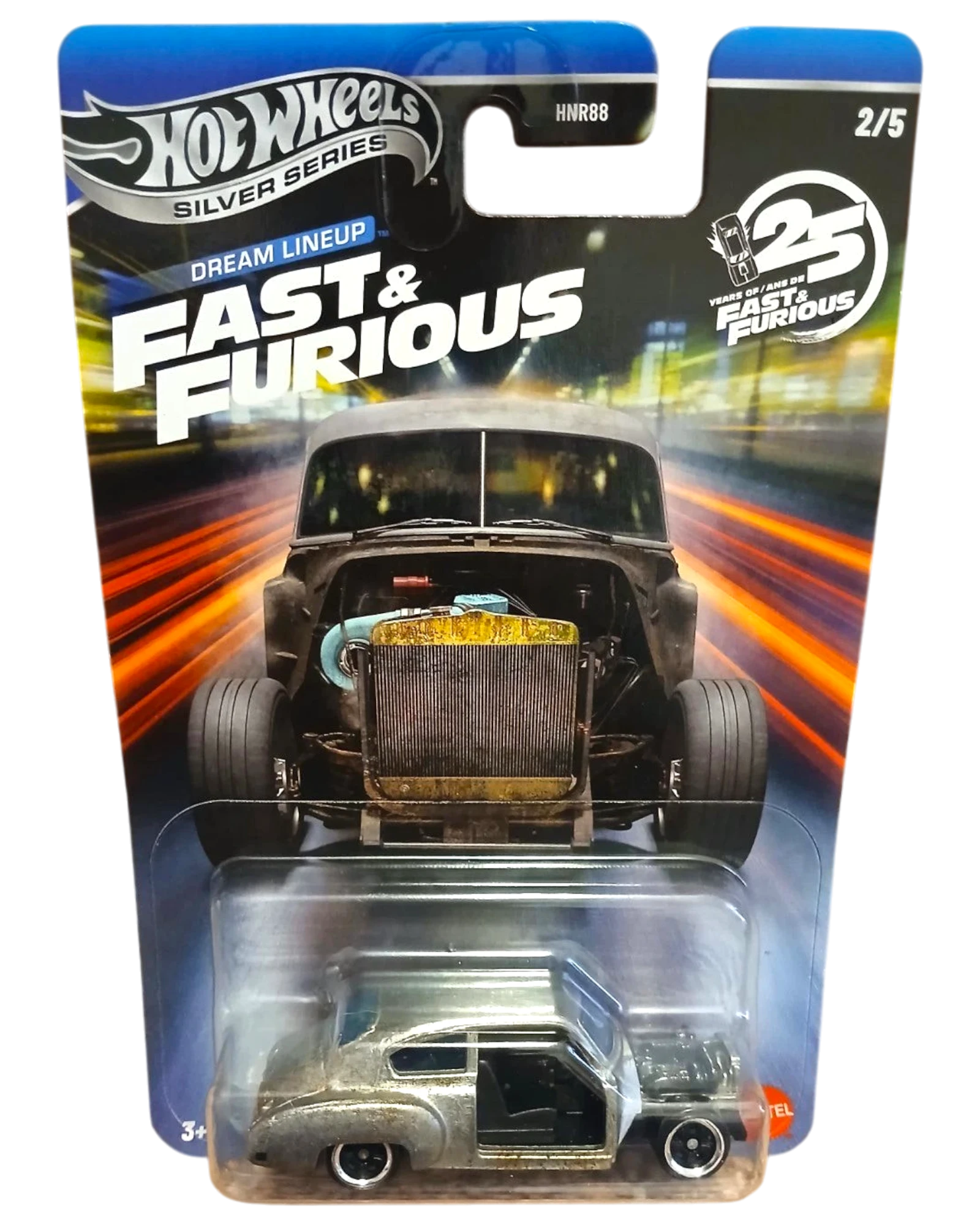 More Than Diecast Hot Wheels Silver Series Fast & Furious Dream Lineup diecast car, silver with exposed engine and custom wheels.