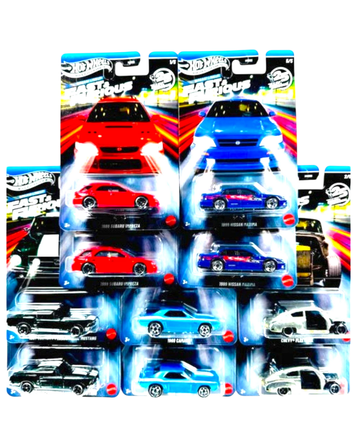 More Than Diecast Hot Wheels Silver Series Fast & Furious 25th Anniversary 1:64 scale die-cast cars, Case N. Includes 10 cars with silver deco.