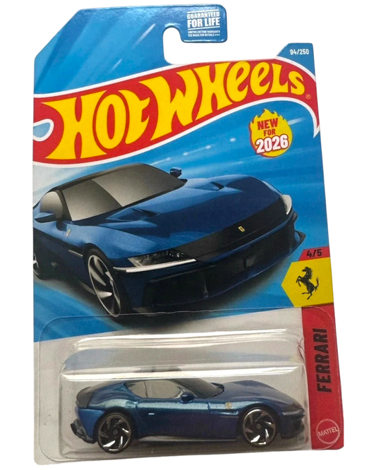 More Than Diecast Hot Wheels 2026 Ferrari 12Cilindri blue die-cast car in original blister pack packaging