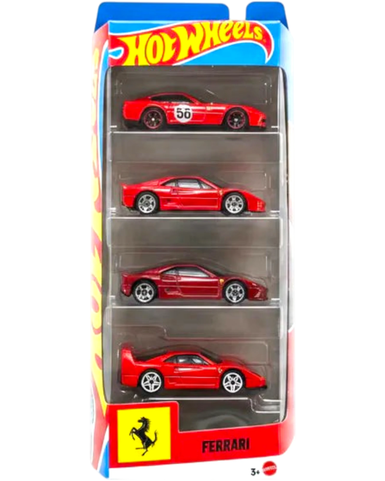 More Than Diecast Hot Wheels Ferrari 5-pack featuring five red 1:64 scale die-cast racing cars in original packaging