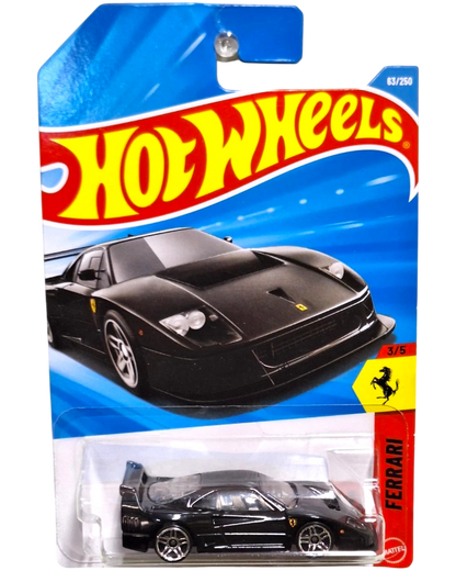 More Than Diecast Hot Wheels 2026 Ferrari F40 Competizione, black die-cast model car with silver wheels and spoiler.