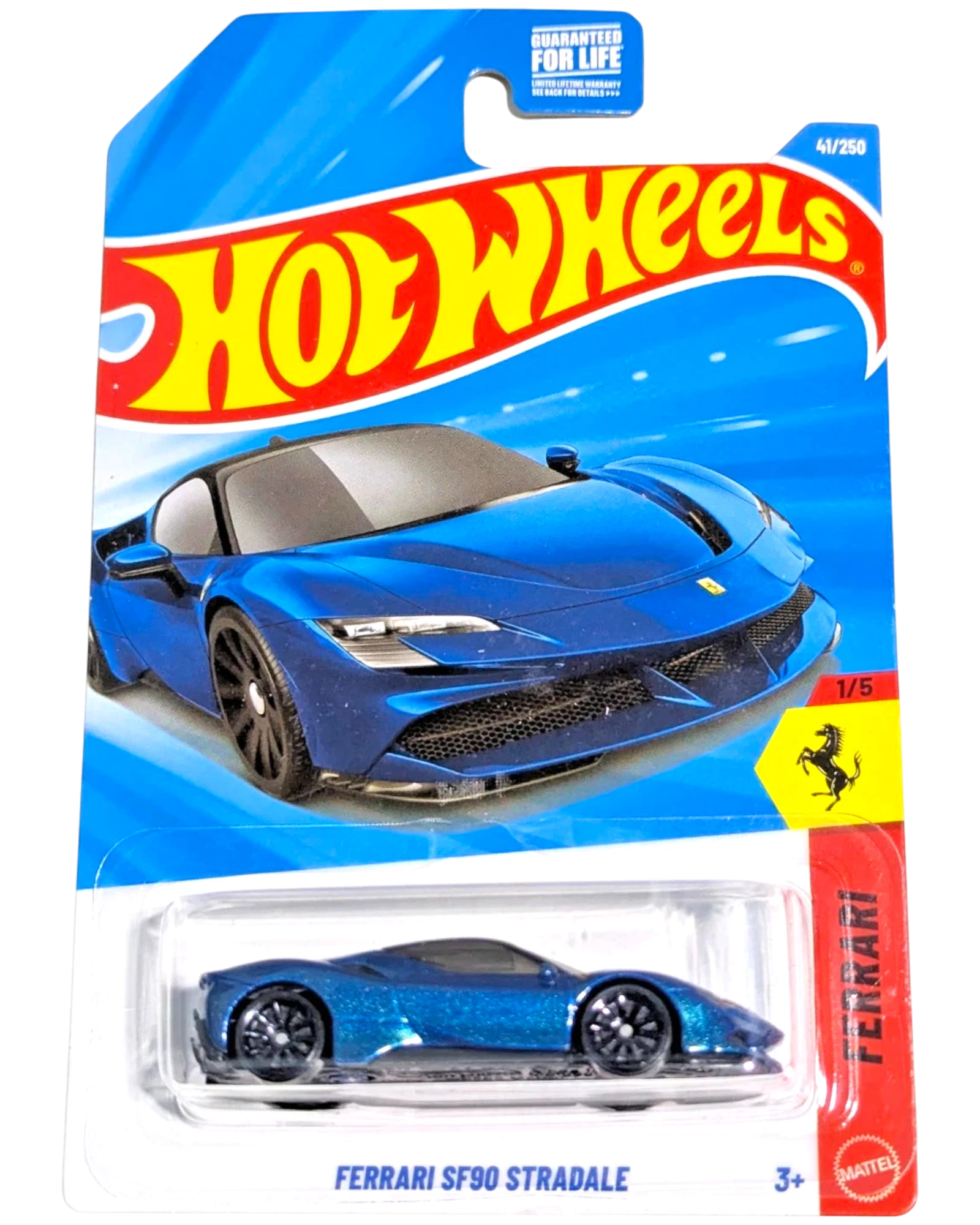 More Than Diecast Hot Wheels blue metallic Ferrari SF90 Stradale diecast car in packaging