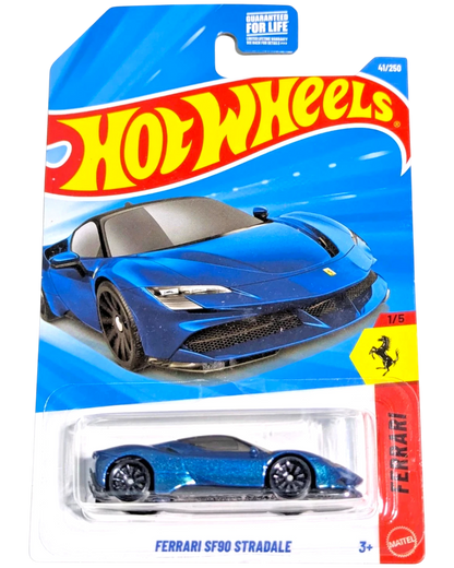 More Than Diecast Hot Wheels blue metallic Ferrari SF90 Stradale diecast car in packaging