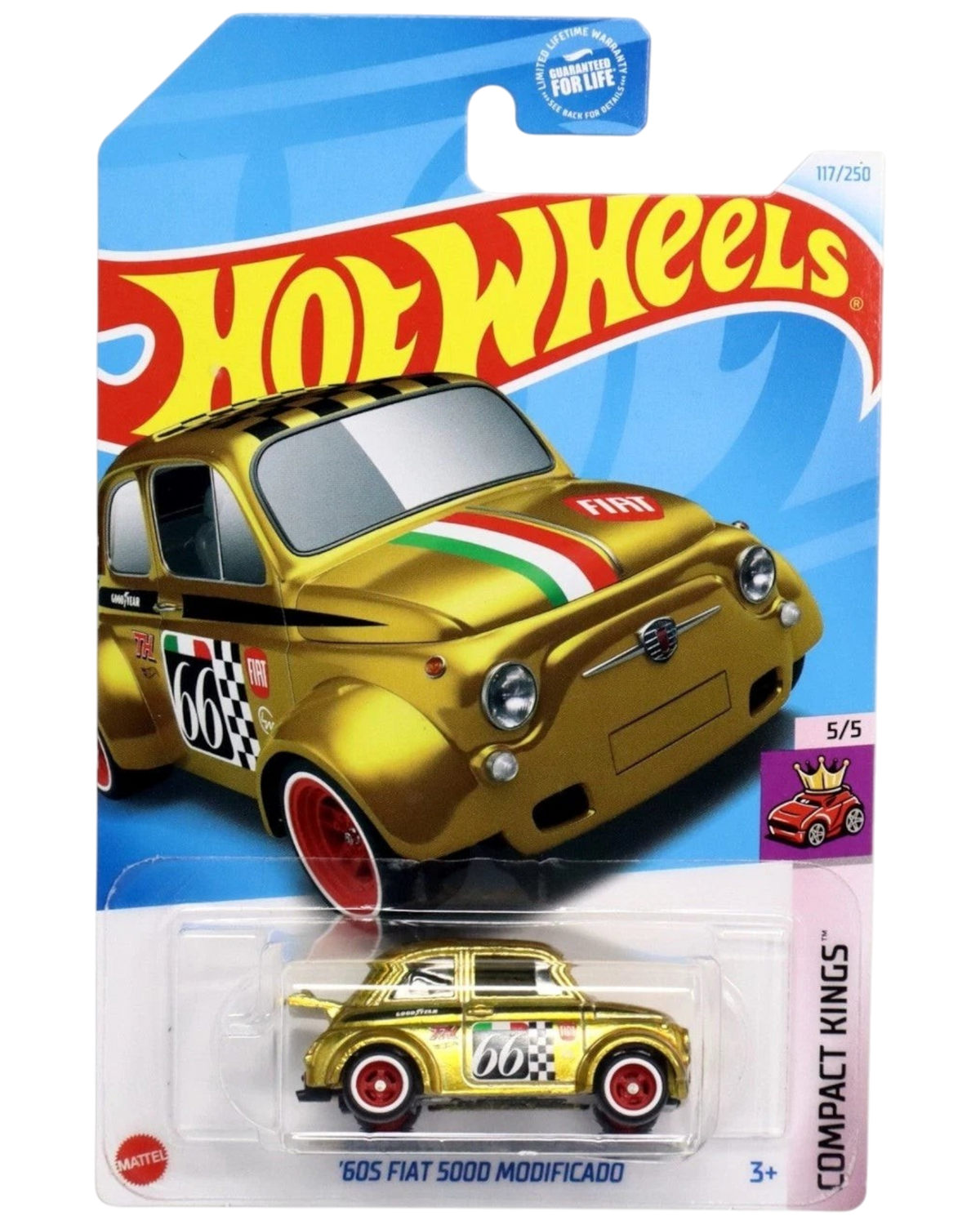 More Than Diecast Hot Wheels Super Treasure Hunt 60s Fiat 500D Modificado in gold Spectraflame paint on blister card