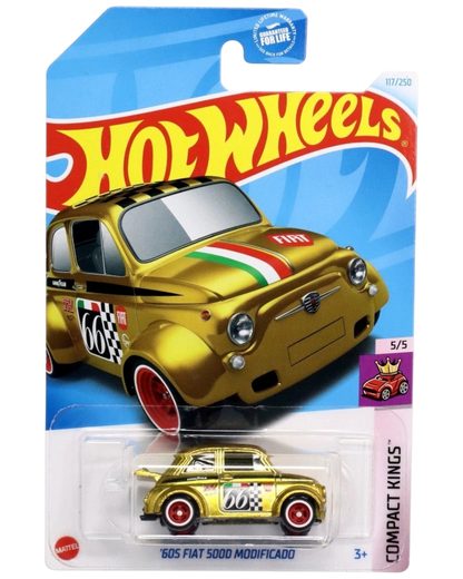More Than Diecast Hot Wheels Super Treasure Hunt 60s Fiat 500D Modificado in gold Spectraflame paint on blister card