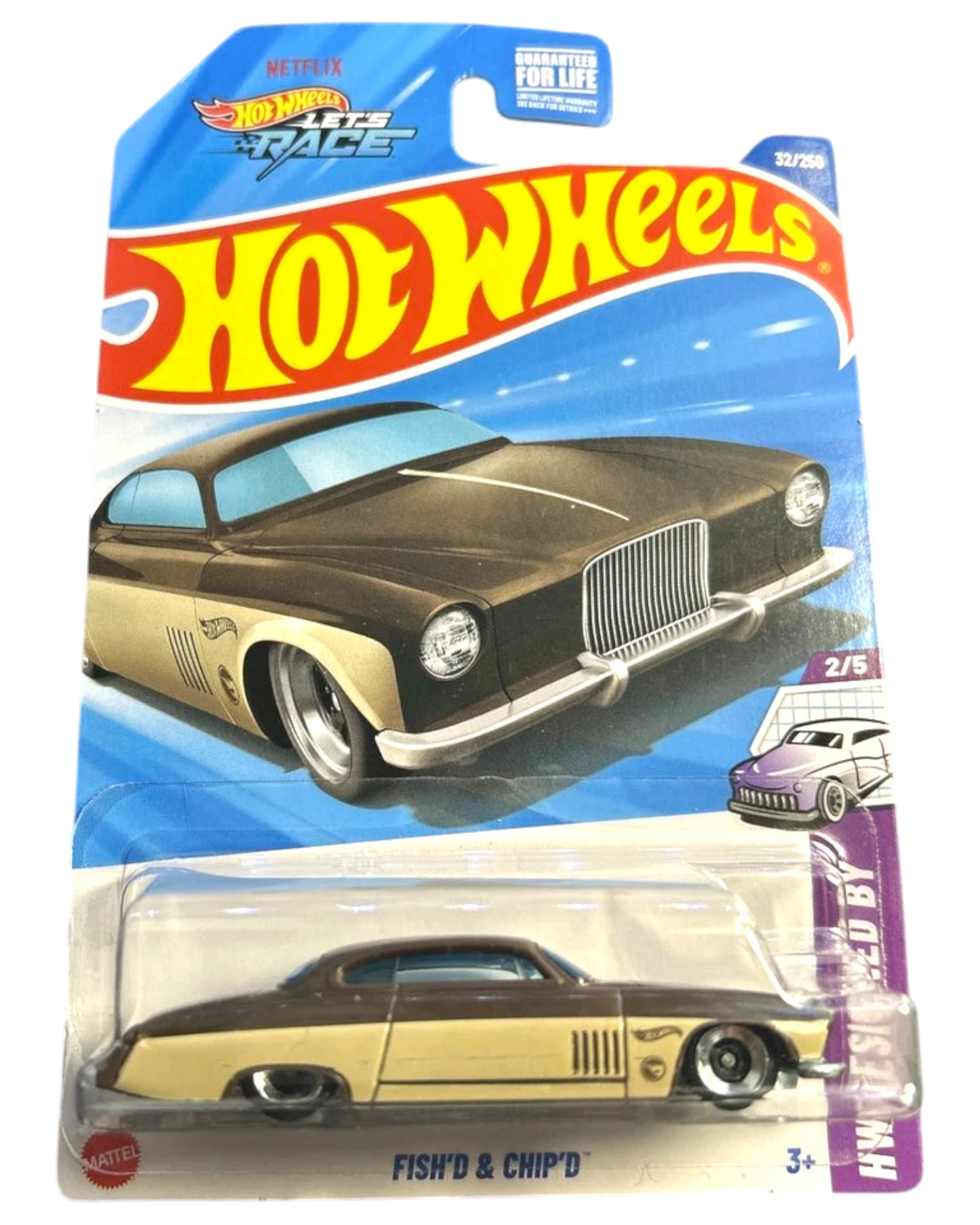 More Than Diecast Hot Wheels Fish'd & Chip'd Treasure Hunt die-cast car in brown and cream on blister card