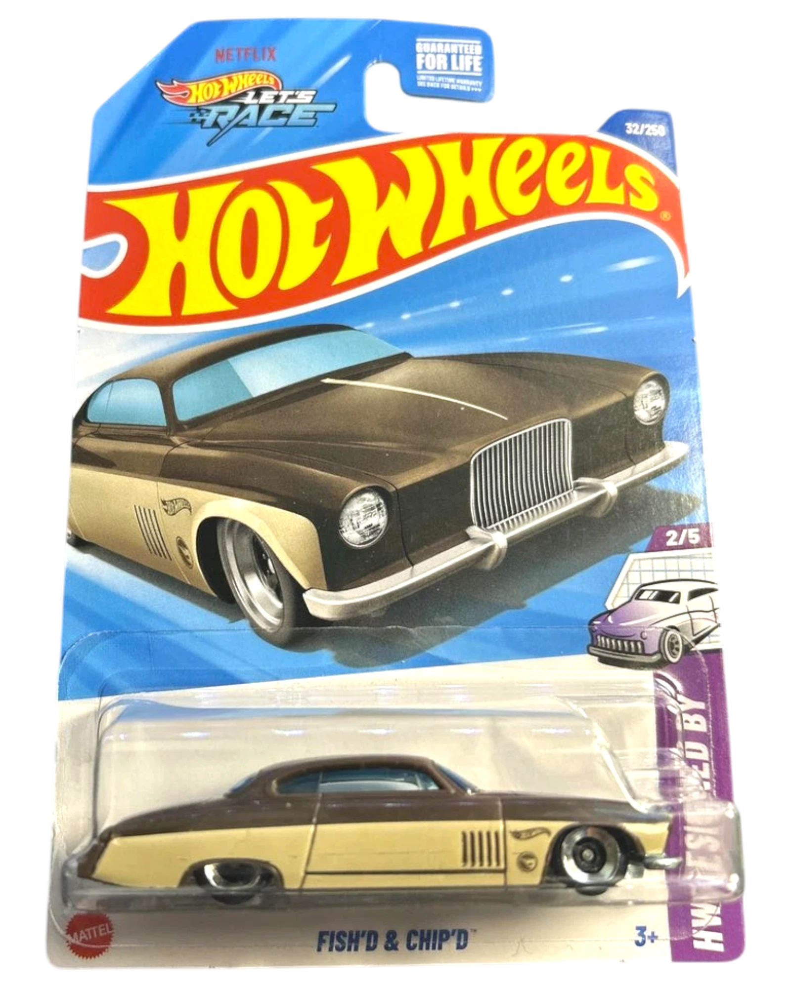 More Than Diecast Hot Wheels Fish'd & Chip'd Treasure Hunt die-cast car in brown and cream on blister card