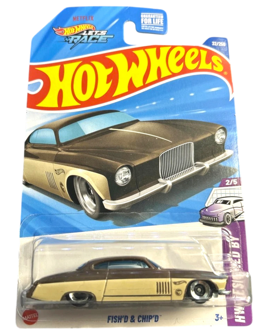 More Than Diecast Hot Wheels Fish'd & Chip'd Treasure Hunt die-cast car in brown and cream on blister card