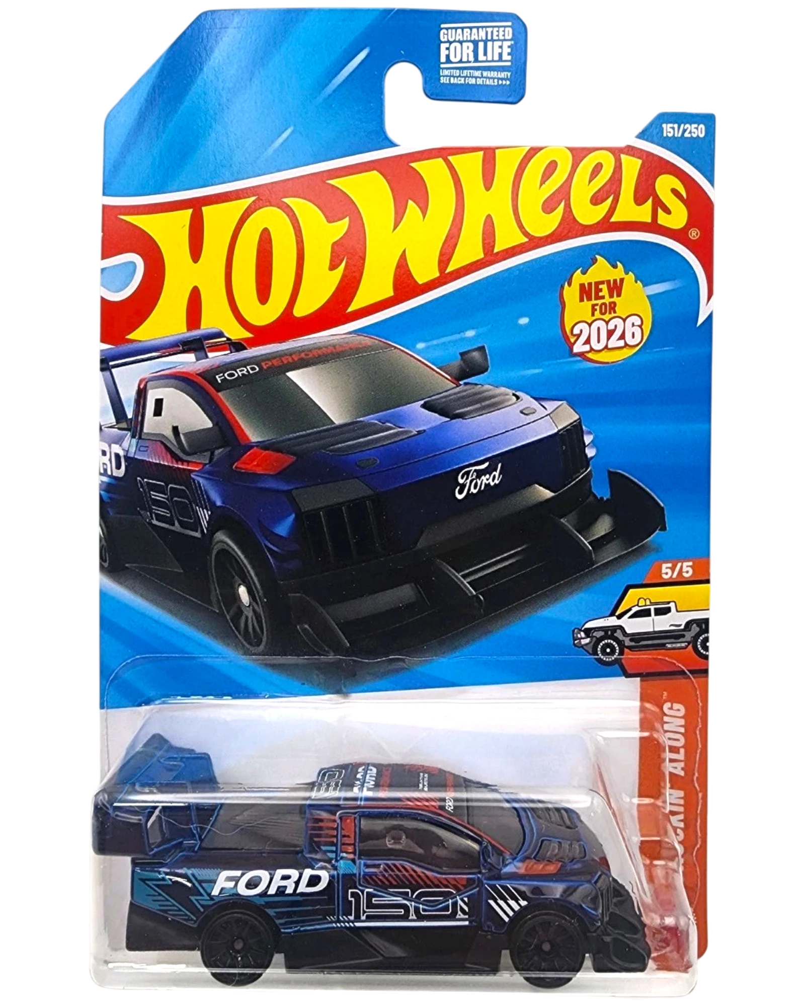 More Than Diecast Hot Wheels Ford F-150 Lightning Supertruck 1:64 die-cast, blue with black accents and racing graphics.