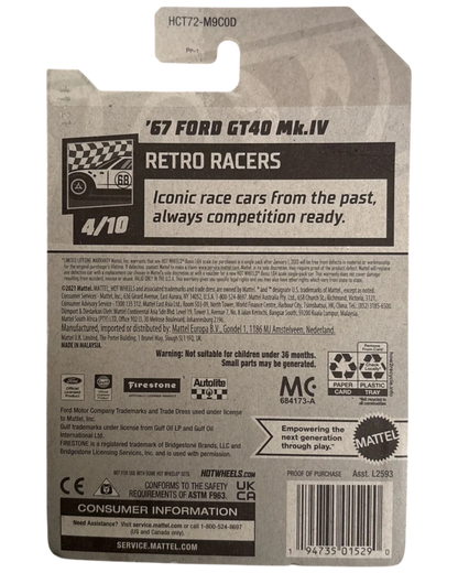 More Than Diecast Hot Wheels 1967 Ford GT40 Mk. IV Retro Racers packaging back view with product details