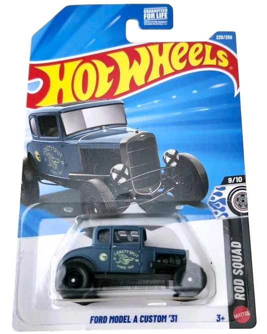 More Than Diecast 2026 Hot Wheels Treasure Hunt '31 Ford Model A Custom die-cast car in blue with Rod Squad graphics.