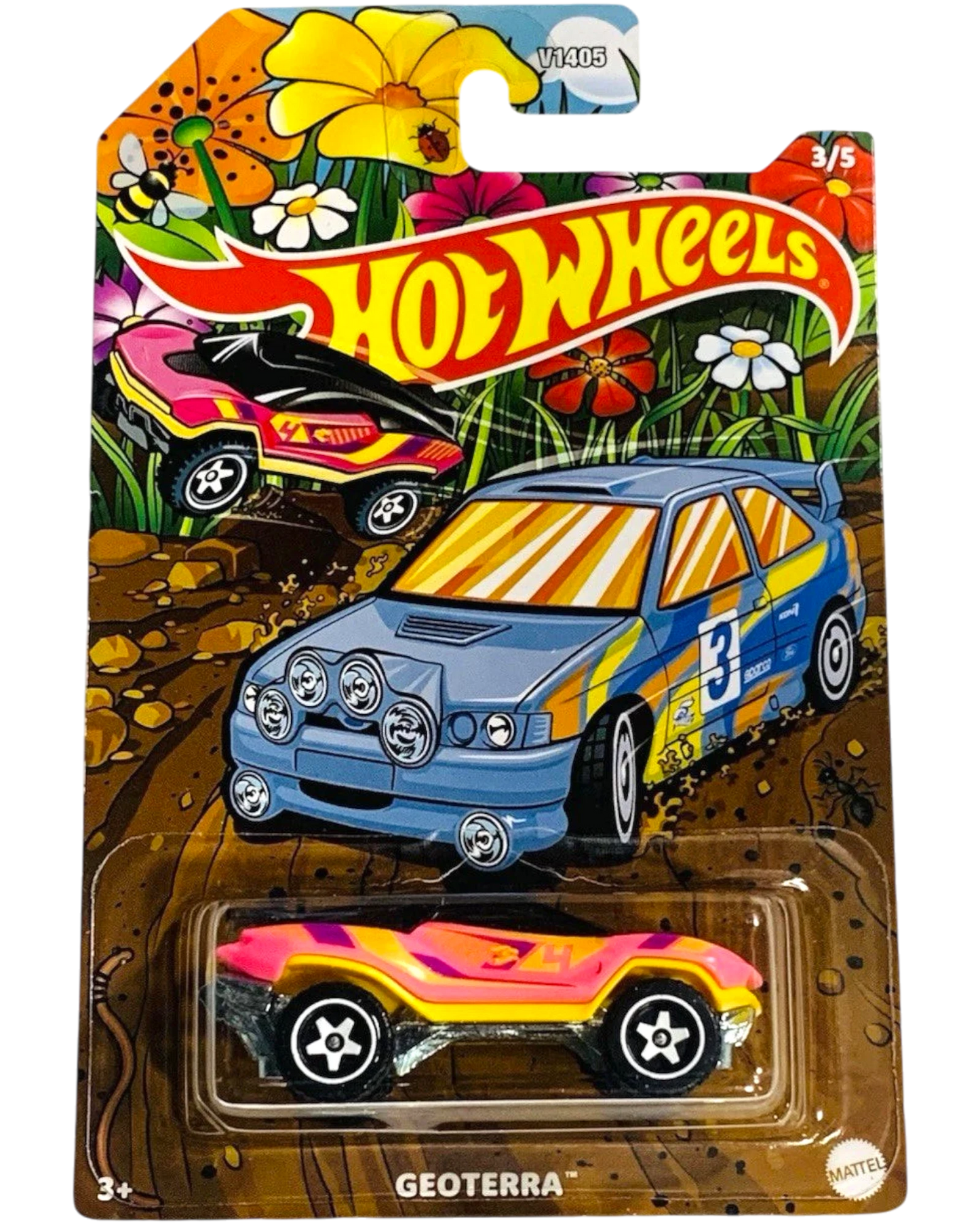 More Than Diecast Hot Wheels 2026 Spring Series Geoterra 3/5 pink and yellow toy car with black accents.