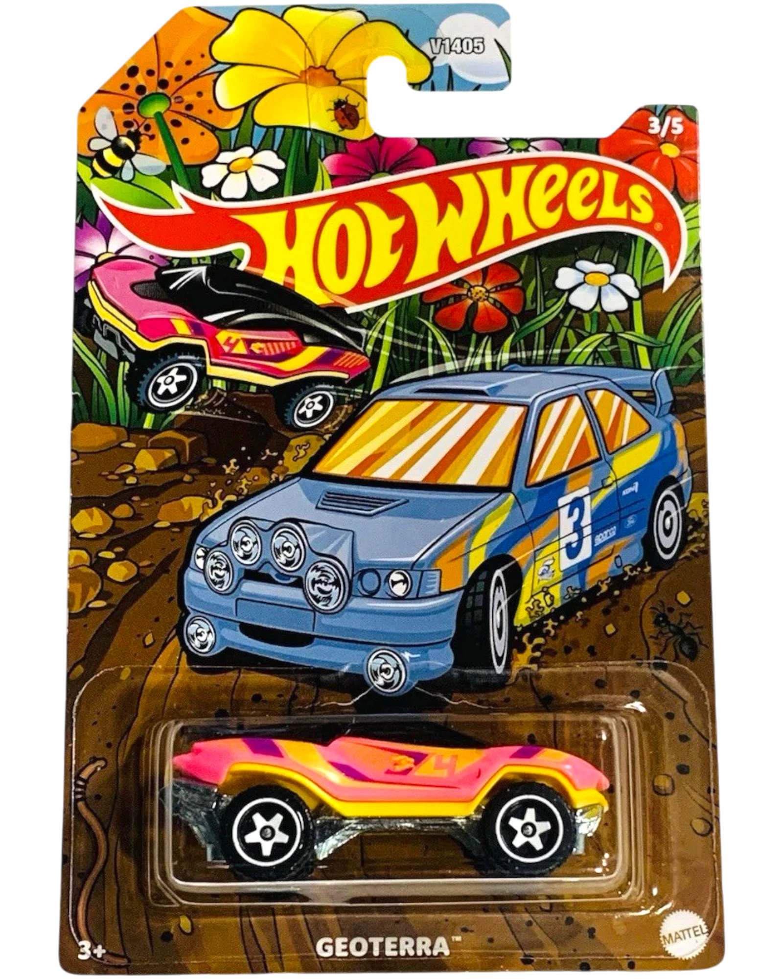 More Than Diecast Hot Wheels 2026 Spring Series Geoterra 3/5 pink and yellow toy car with black accents.