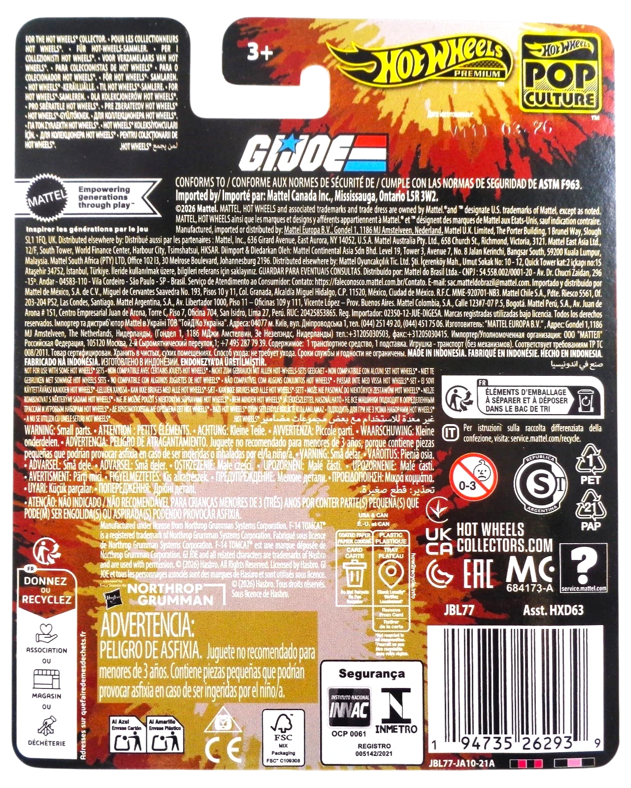 More Than Diecast Hot Wheels Premium 2026 Pop Culture G.I. Joe F-14 Tomcat combat jet collector card back packaging