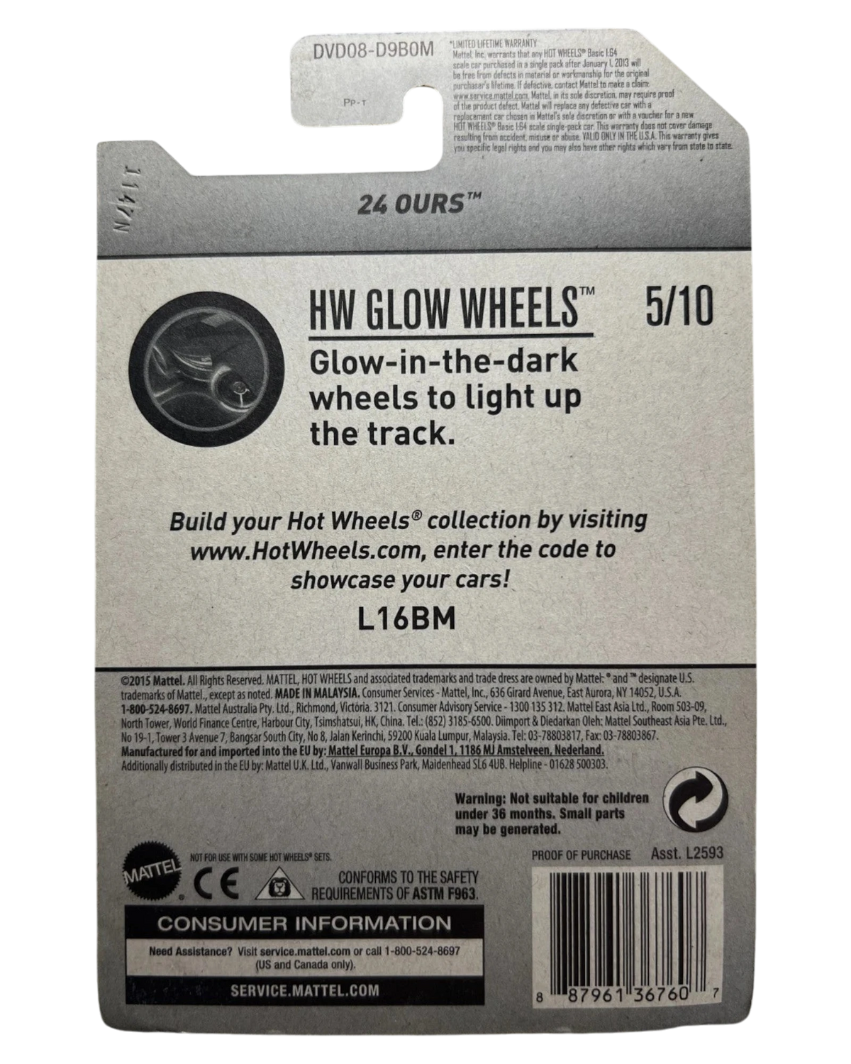 More Than Diecast Hot Wheels Glory Chaser Super Treasure Hunt card back with HW Glow Wheels branding and details