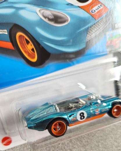 More Than Diecast 2023 Hot Wheels Super Treasure Hunt Glory Chaser in blue and orange Gulf livery with Real Riders