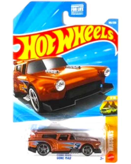 More Than Diecast HOT WHEELS 2026 Case H Wagons 7/10 Gone Mad orange die-cast car with blue accents and custom wheels.
