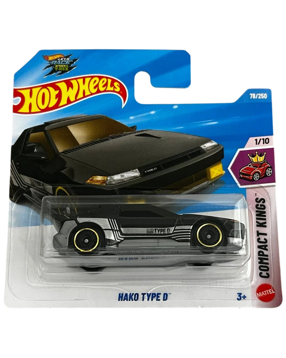 More Than Diecast Hot Wheels Hako Type D 1:64 scale die-cast car in black with gold wheels on a short card blister