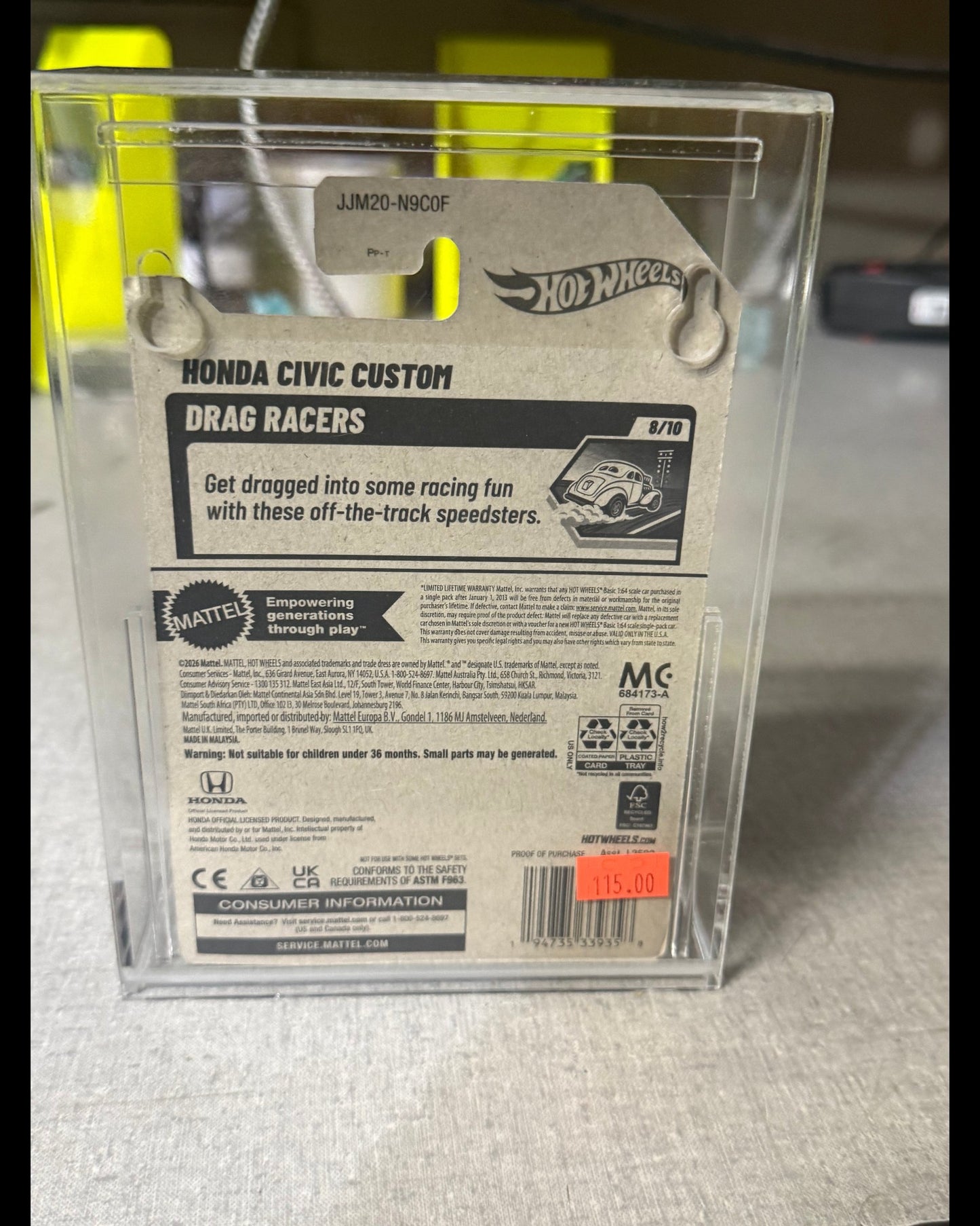 More Than Diecast 2026 Hot Wheels Super Treasure Hunt Honda Civic Custom Drag Racers toy car in protective box.