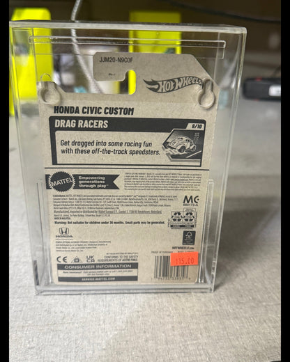 More Than Diecast 2026 Hot Wheels Super Treasure Hunt Honda Civic Custom Drag Racers toy car in protective box.