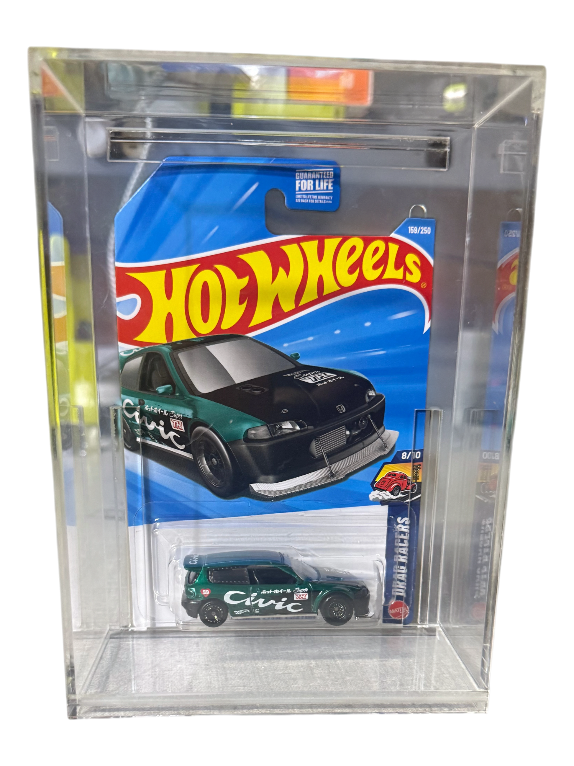 More Than Diecast 2026 Hot Wheels Super Treasure Hunt Honda Civic Custom STH 159/250 in green with black accents, in protective box.