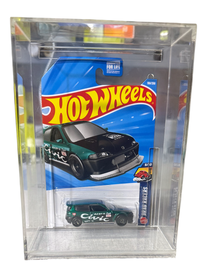 More Than Diecast 2026 Hot Wheels Super Treasure Hunt Honda Civic Custom STH 159/250 in green with black accents, in protective box.